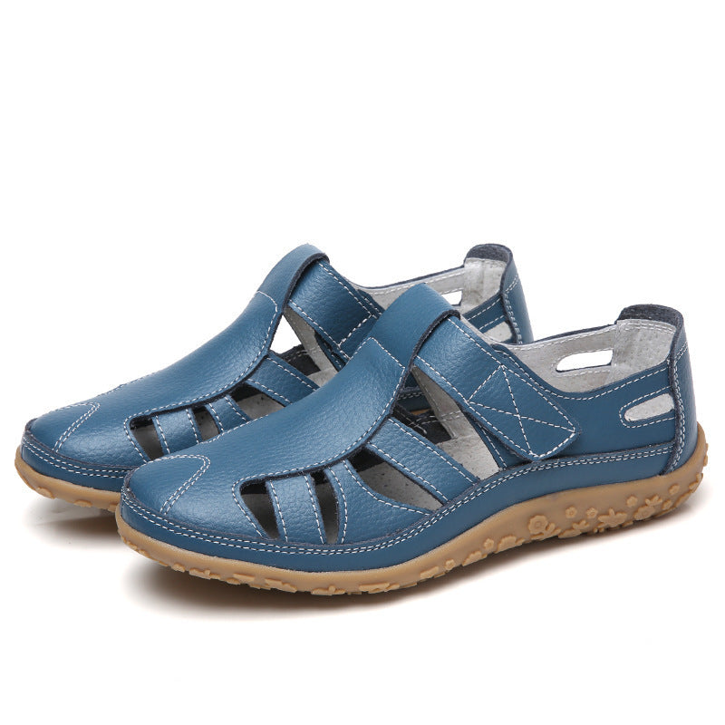 Sommer Handgemachte Retro Weiche Sohle Leder Klettverschluss Casual Damenschuhe