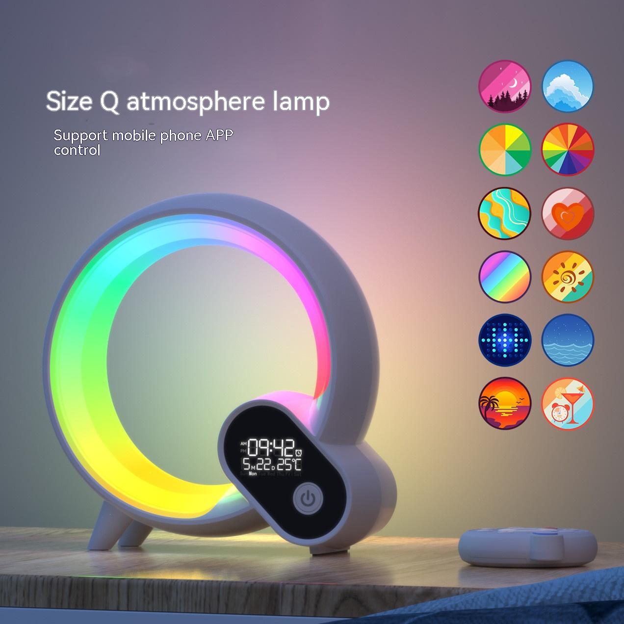 ساعة منبه رقمية تناظرية من Creative Q Light مزودة بشاشة عرض رقمية وصوت وبلوتوث وإضاءة جو ملونة ذكية للاستيقاظ