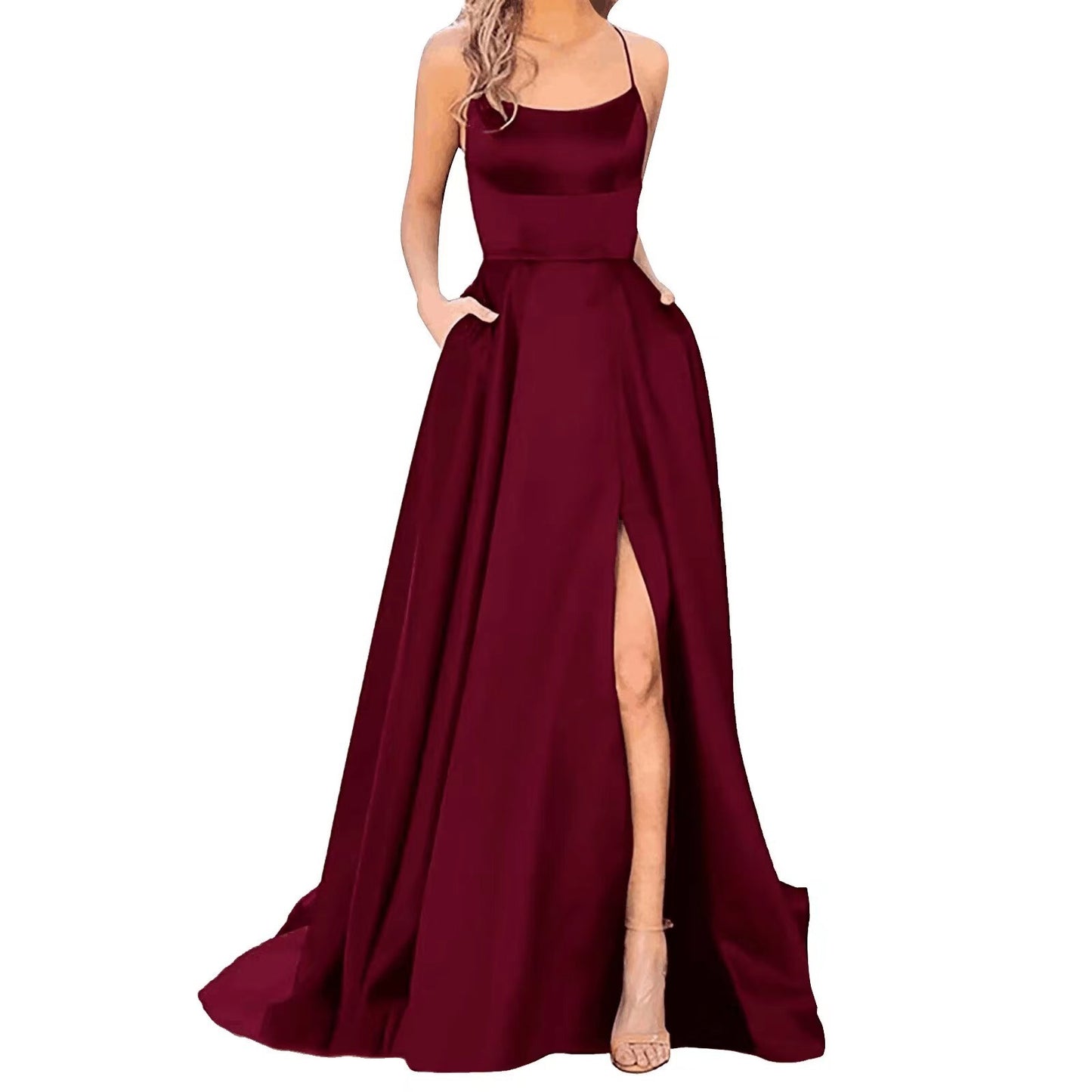 Solid Color Long Slimming And Shoulder Hollow Girlfriends Fashion Bridesmaid Party Dress - X2-Shopping
