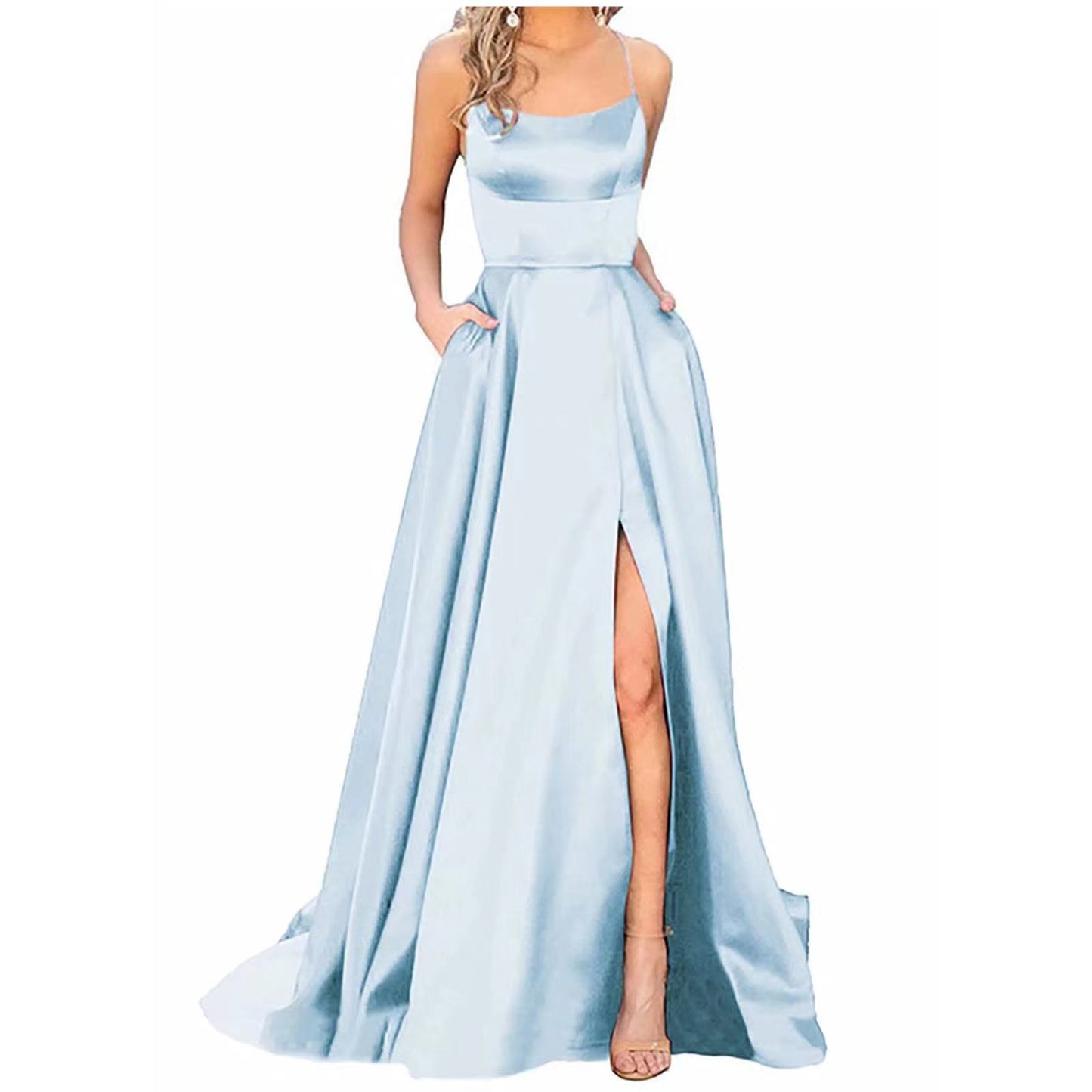 Solid Color Long Slimming And Shoulder Hollow Girlfriends Fashion Bridesmaid Party Dress - X2-Shopping