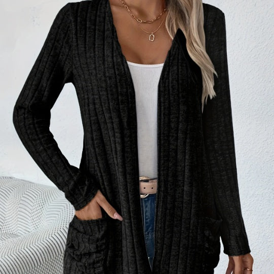 Solid Color Open-Front Cardigan - X2-Shopping