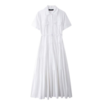 European And American Style With Belt Shirt Stitching Dress