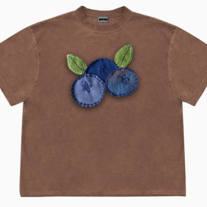 Blueberry Fabric Patchwork Style Fruit Cute Short Sleeved T-shirt