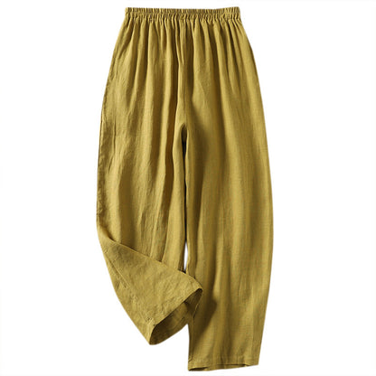 Cotton And Linen Casual Elastic Waist Loose Cropped Pants