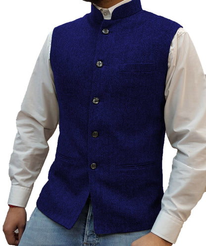 Zhongshan Collar Herringbone Pattern Vest Man