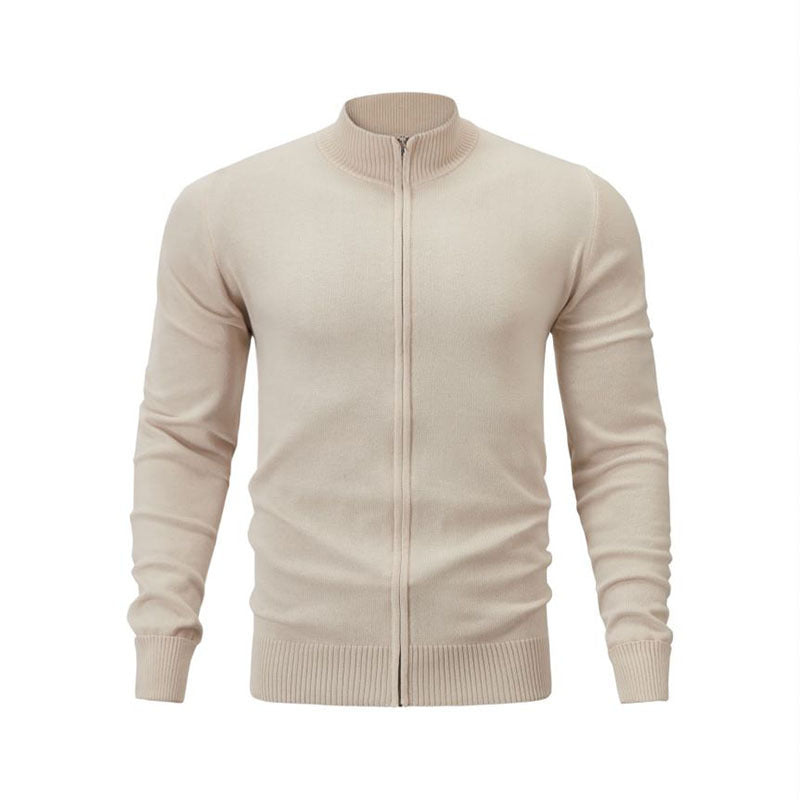 Stand Collar Casual Sports Sweater Solid Color Zipper Sweater