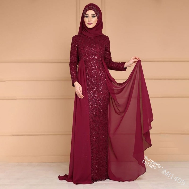 Noble Elegant Slim Slimming Sequined Ladies Gift Retro Style Long Fish Tail Dress - X2-Shopping