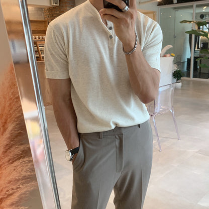 Men's Short-sleeved Thin Slim-fit Ice Silk Knitted Bottoming Shirt