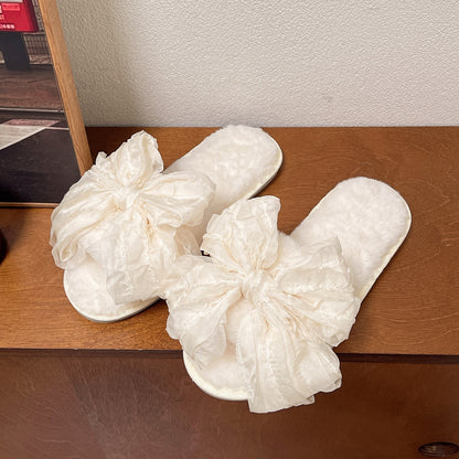 Sweet Style Big Bow Cotton Slippers Fashion Four Seasons Soft Bottom Home Shoes