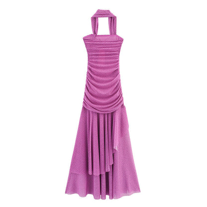 Summer Asymmetric Design Pleated Ruffled Polka Dot Pleated Dress