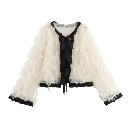 Classic Style Short Coat Lace-up Design Socialite Women