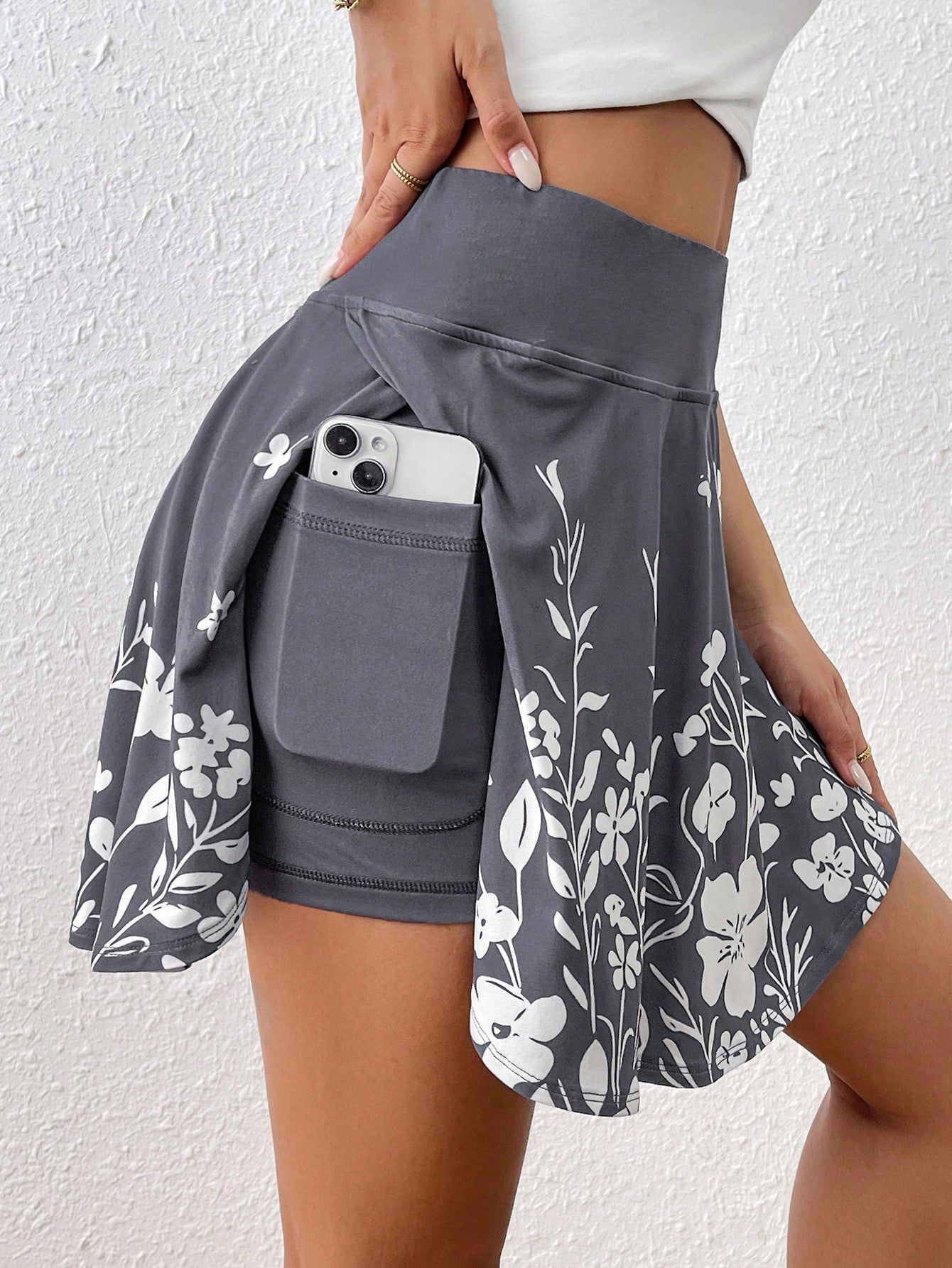 Pocket Minimalist Flower Printed Shorts With Pockets Shorts Inside Out Back To School Outfits - X2-Shopping