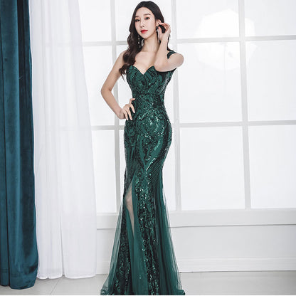 Fishtail Long Summer Sequins Sling Evening Dress Banquet - X2-Shopping