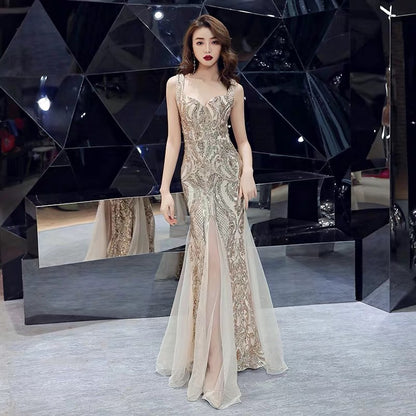 Fishtail Long Summer Sequins Sling Evening Dress Banquet - X2-Shopping