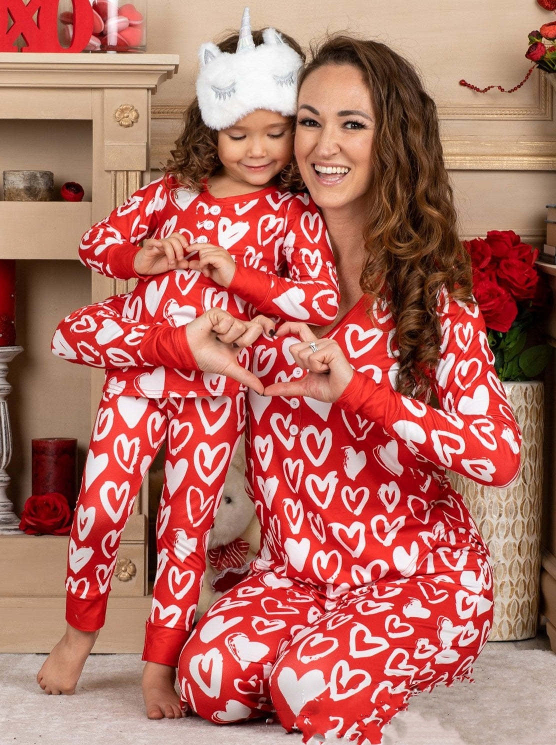 Beauty Clothing Valentine's Day Heart Printing Leisure Pajamas Pajamas Parent-child Suit - X2-Shopping