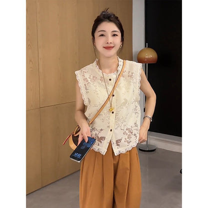 Fashion Chinese Style Traditional Lace Thin Sleeveless Retro Vest