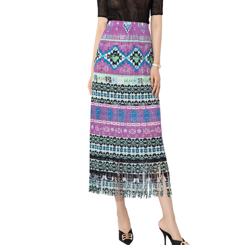 Summer New Pleated Print Skirt For Women
