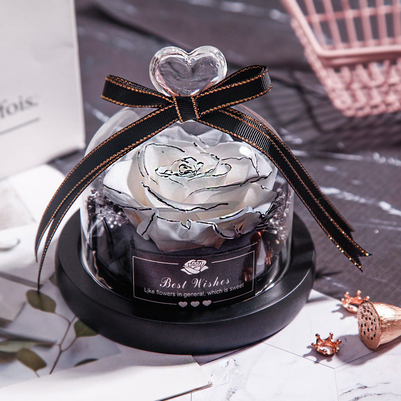 Getrocknete Blumen für Zuhause, Valentinstag, Weihnachten, Hochzeitsgeschenke, getrocknete Blumen, ewige echte Rose, Heimdekoration mit LED im Glas