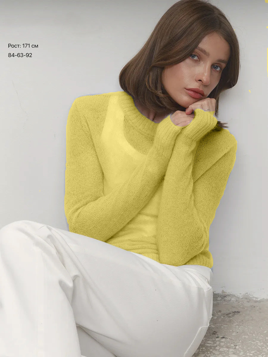 Sweater Blouse Women's Round Neck European And American Style See-through