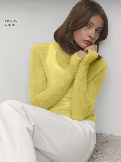 Sweater Blouse Women's Round Neck European And American Style See-through
