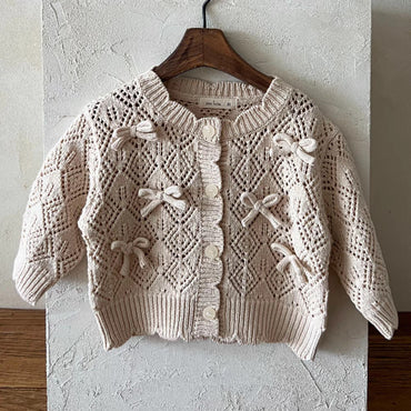 Hollow Out Coat Bow Lace Nine-quarter Sleeve Girl