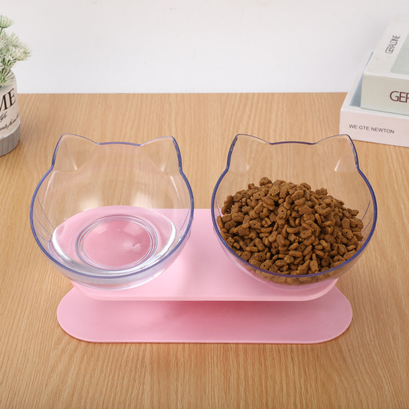 New Inclined Food Cat Ear Oblique Mouth Transparent Single Pet Bowl - X2-Shopping
