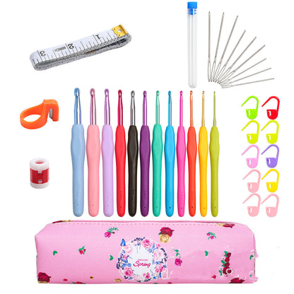 Crochet Knitting Tool Set 12 Color Head TPR Soft Handle Crochets