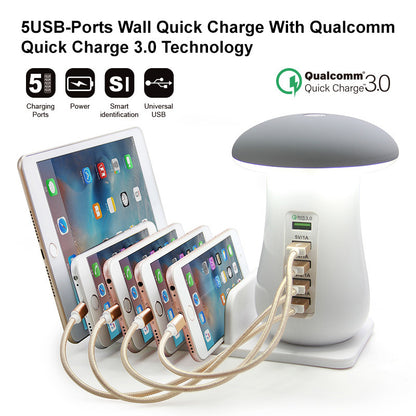 مصباح فطر متعدد الوظائف 2 في 1 حامل مصباح LED وشاحن USB ولوازم المكتب المنزلي