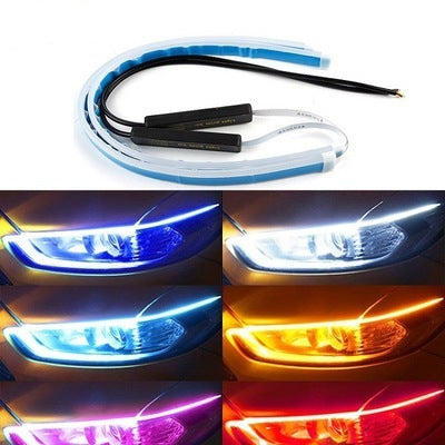 مصابيح LED DRL نهارية مرنة مقاومة للماء لإشارة الانعطاف التلقائية ومصابيح أمامية جانبية للفرامل باللون الأصفر وملحقات السيارة