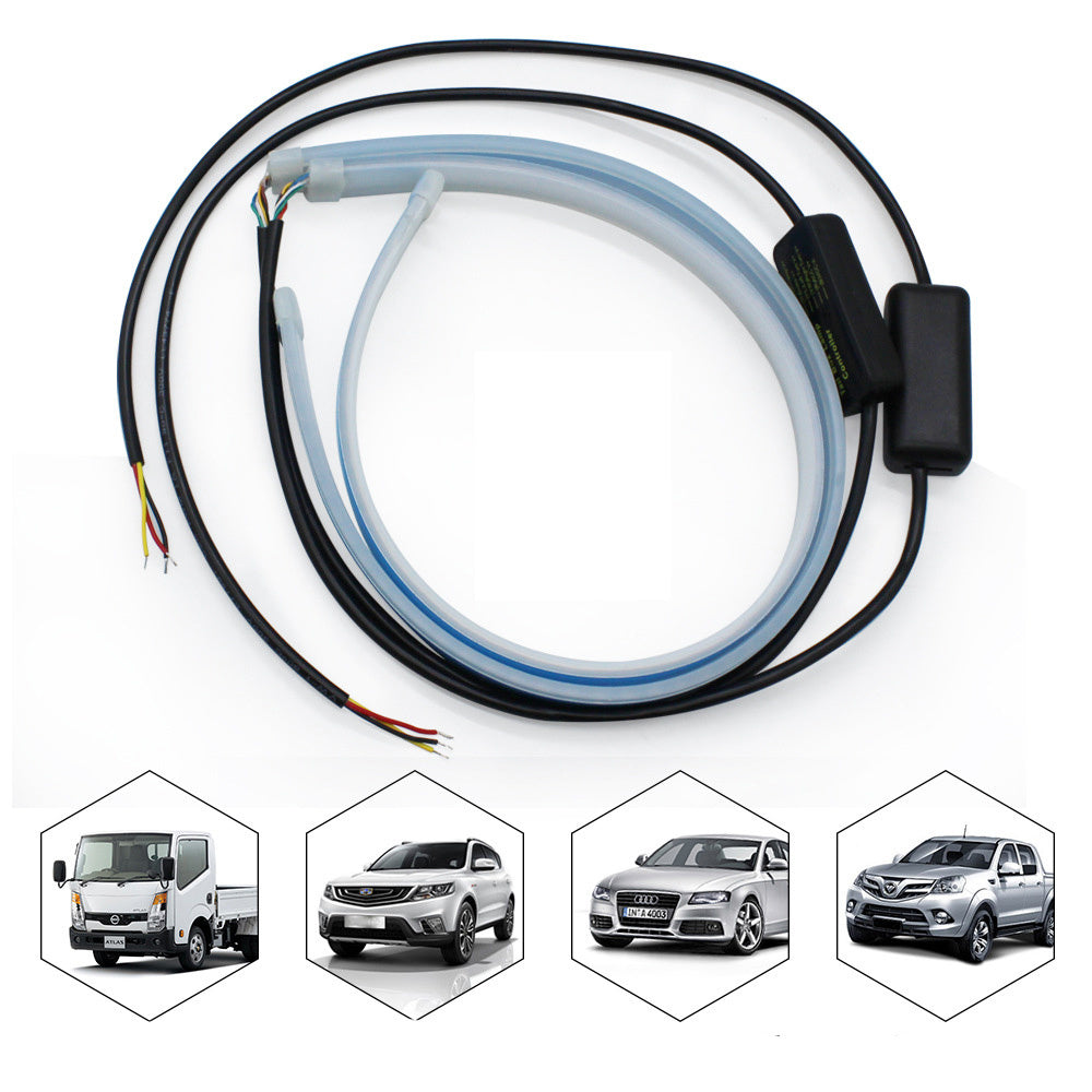 مصابيح LED DRL نهارية مرنة مقاومة للماء لإشارة الانعطاف التلقائية ومصابيح أمامية جانبية للفرامل باللون الأصفر وملحقات السيارة