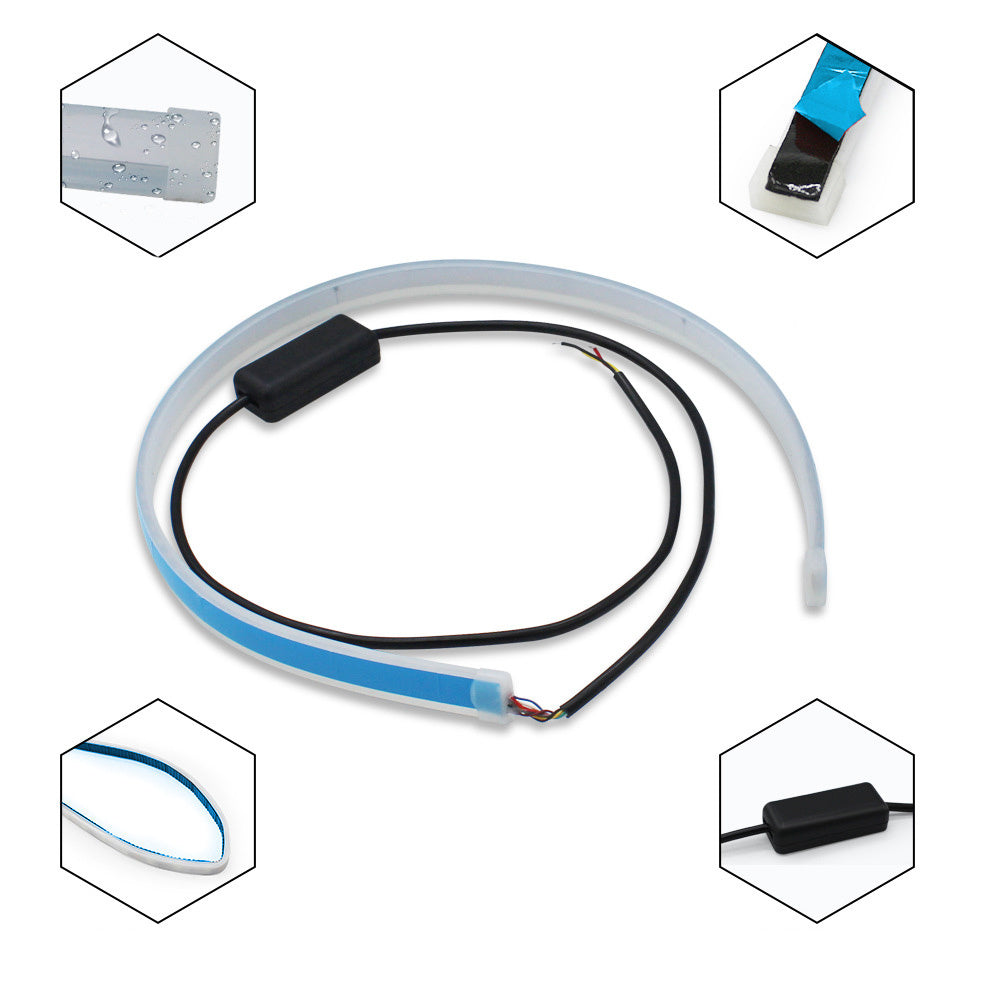 مصابيح LED DRL نهارية مرنة مقاومة للماء لإشارة الانعطاف التلقائية ومصابيح أمامية جانبية للفرامل باللون الأصفر وملحقات السيارة