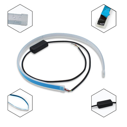 مصابيح LED DRL نهارية مرنة مقاومة للماء لإشارة الانعطاف التلقائية ومصابيح أمامية جانبية للفرامل باللون الأصفر وملحقات السيارة
