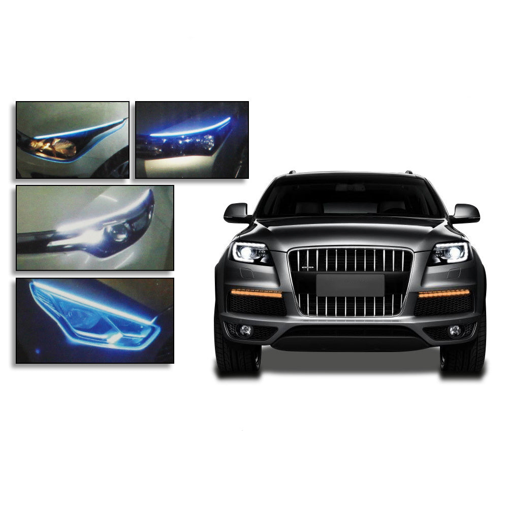 مصابيح LED DRL نهارية مرنة مقاومة للماء لإشارة الانعطاف التلقائية ومصابيح أمامية جانبية للفرامل باللون الأصفر وملحقات السيارة