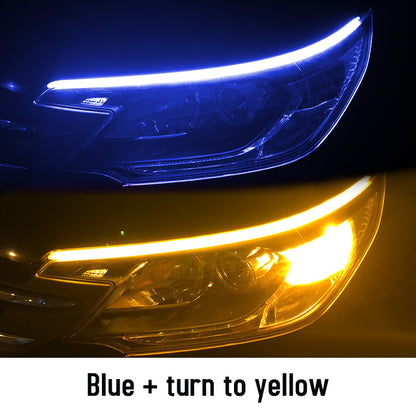 مصابيح LED DRL نهارية مرنة مقاومة للماء لإشارة الانعطاف التلقائية ومصابيح أمامية جانبية للفرامل باللون الأصفر وملحقات السيارة