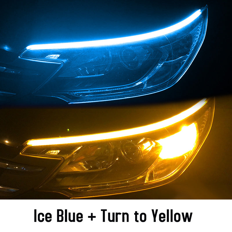 مصابيح LED DRL نهارية مرنة مقاومة للماء لإشارة الانعطاف التلقائية ومصابيح أمامية جانبية للفرامل باللون الأصفر وملحقات السيارة