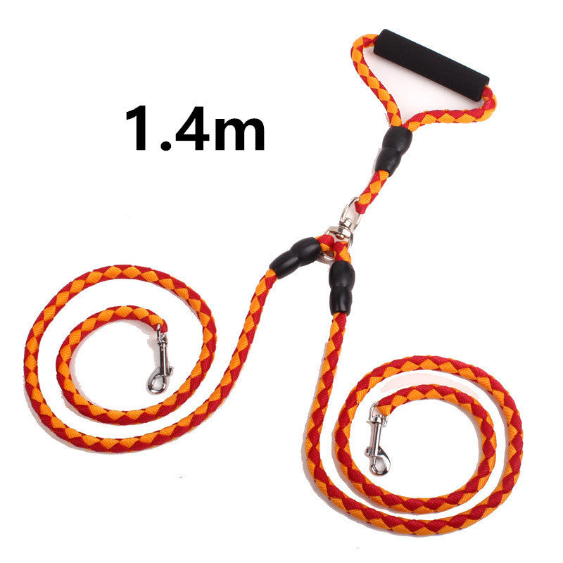 Double-Ended Traction Rope For Walking The Dog Hand-Double-Ended Traction Rope One Plus Two Leash Collar Pet Supplies Dog Collar - X2-Shopping