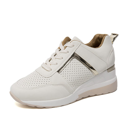 Sneakers Plateau Keilabsatz Freizeitschuhe Schnür-Mesh-Sneakers