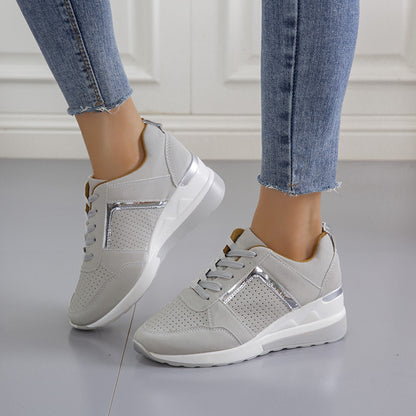 Sneakers Plateau Keilabsatz Freizeitschuhe Schnür-Mesh-Sneakers