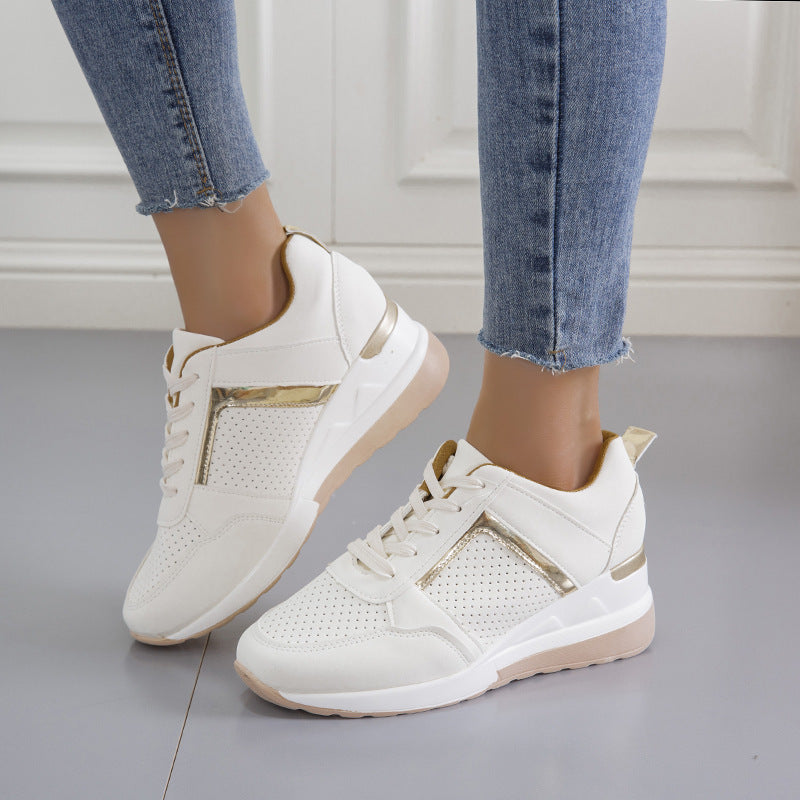 Sneakers Plateau Keilabsatz Freizeitschuhe Schnür-Mesh-Sneakers