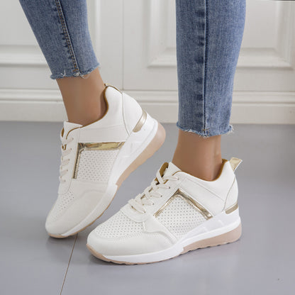 Sneakers Plateau Keilabsatz Freizeitschuhe Schnür-Mesh-Sneakers
