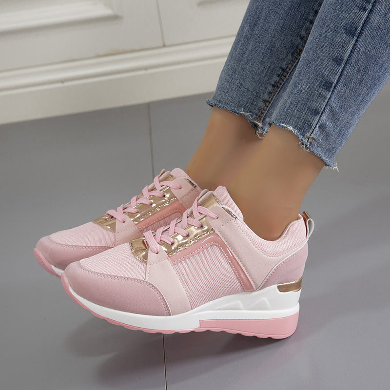 Sneakers Plateau Keilabsatz Freizeitschuhe Schnür-Mesh-Sneakers
