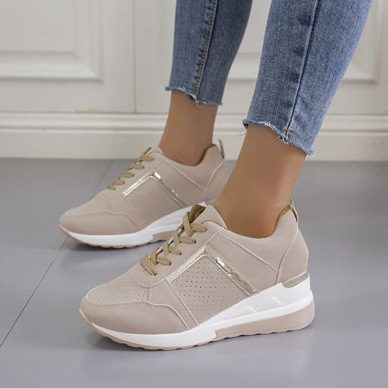 Sneakers Plateau Keilabsatz Freizeitschuhe Schnür-Mesh-Sneakers