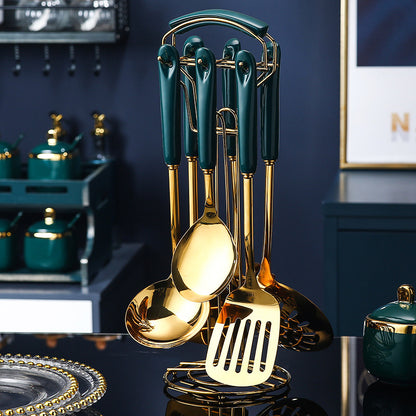 7-teiliges Küchenhelfer-Set aus Edelstahl und Silikon mit Schlitzspatel, Pfannenwender, Schöpfkelle, Servierlöffel, Pasta-Servierlöffel
