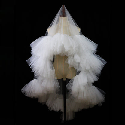 Heavy Industry Ruffled Bridal Veil White Double Layer Studio Travel Photo Exterior Puffy Soft Veil