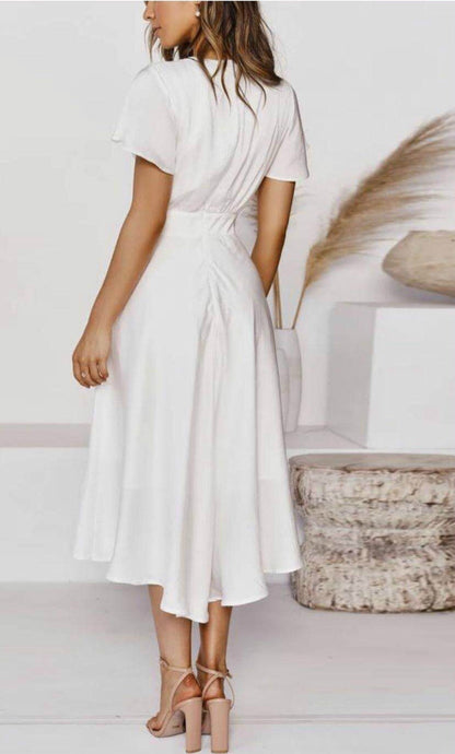 V-neck Temperament Irregular Lace-up Dress - X2-Shopping