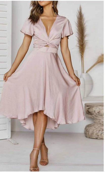 V-neck Temperament Irregular Lace-up Dress - X2-Shopping