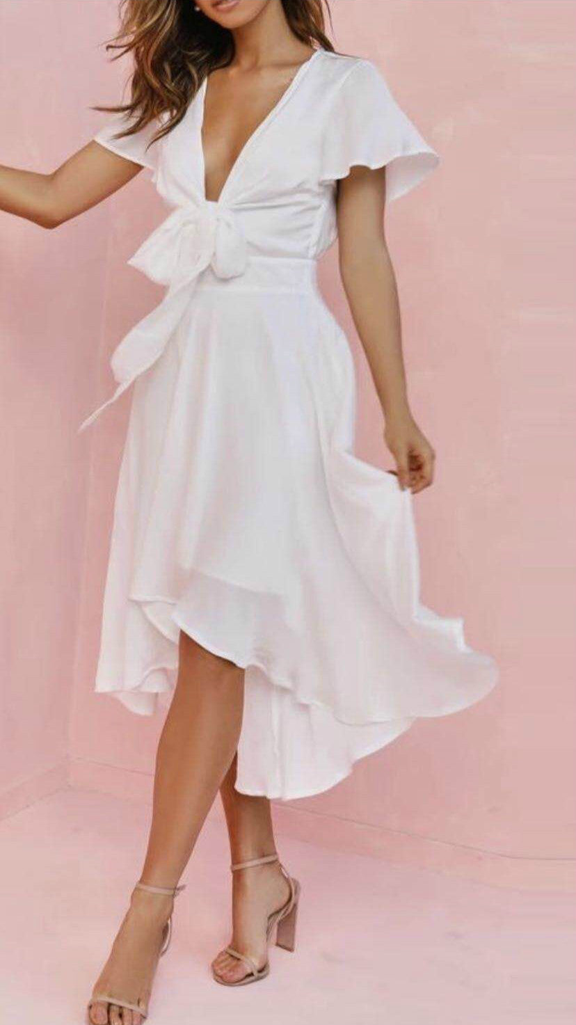 V-neck Temperament Irregular Lace-up Dress - X2-Shopping