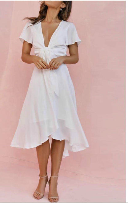 V-neck Temperament Irregular Lace-up Dress - X2-Shopping