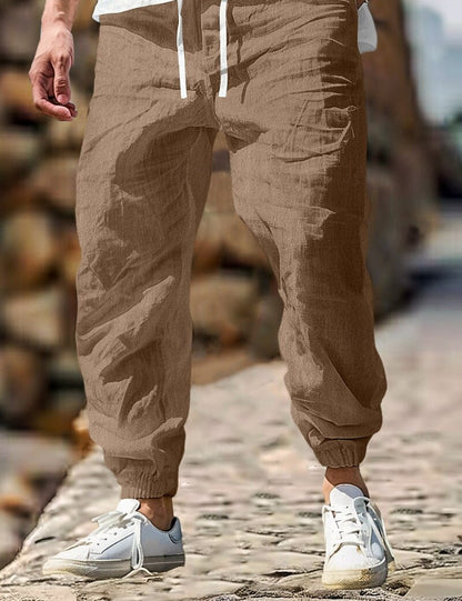 Men's Summer Linen Trousers Elastic Waist