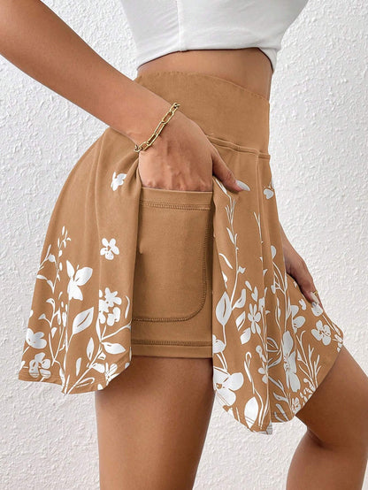 Pocket Minimalist Flower Printed Shorts With Pockets Shorts Inside Out Back To School Outfits - X2-Shopping